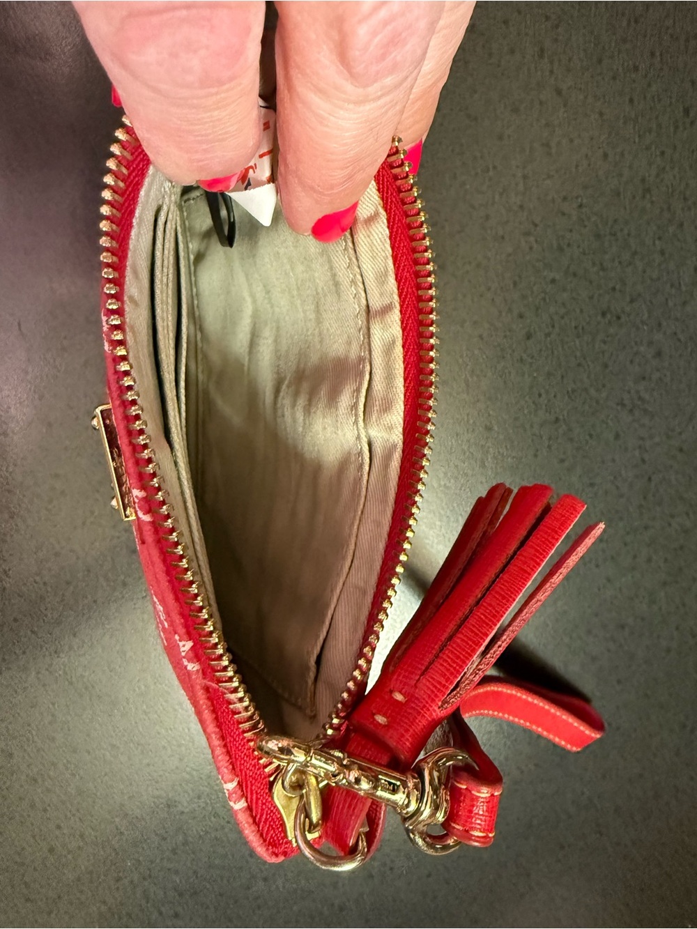 Dooney & Bourke Red Signature Wristlet with Tassel - Picture 5 of 5